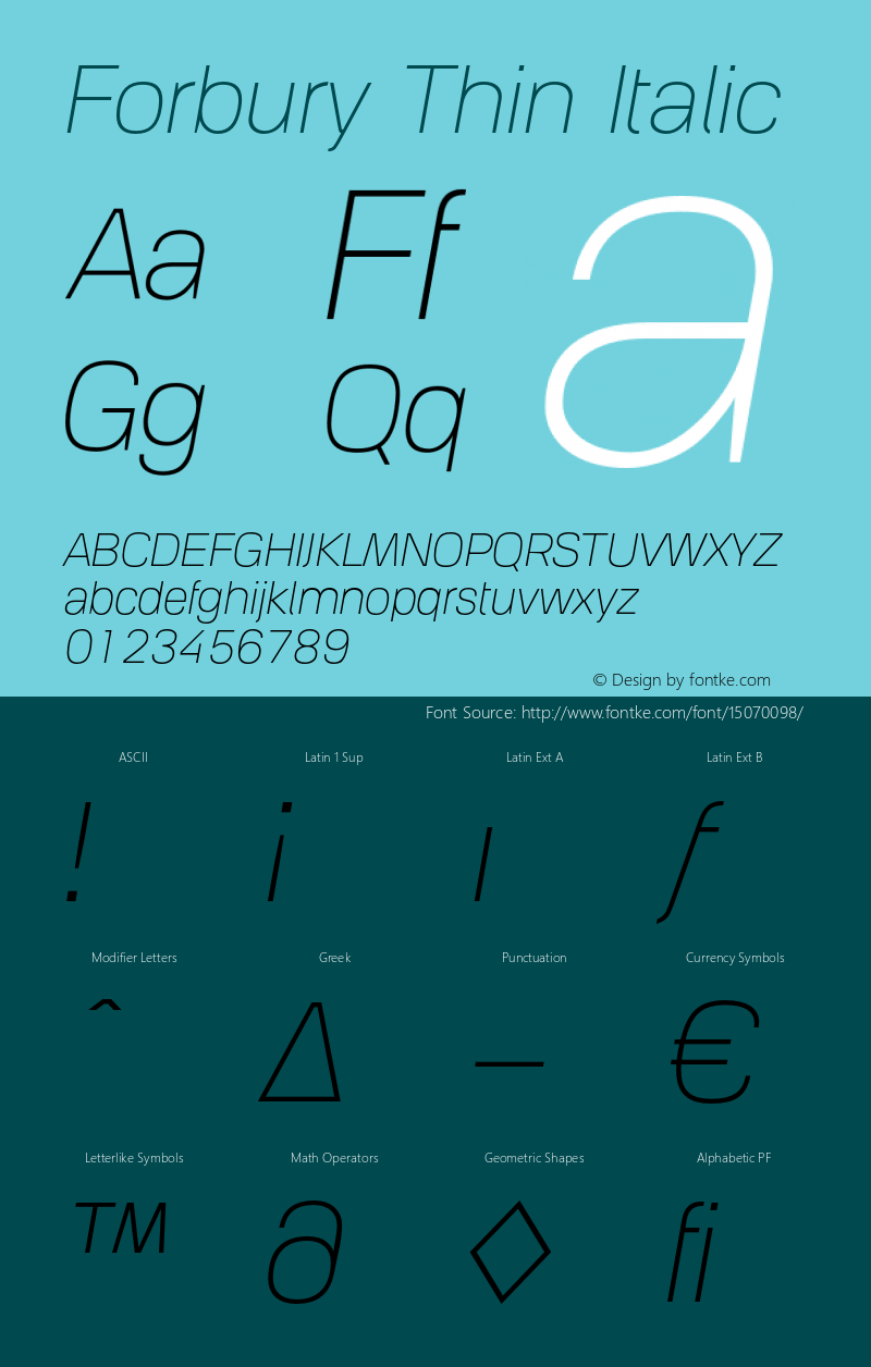 Forbury Thin Italic Version 1.000 Font Sample