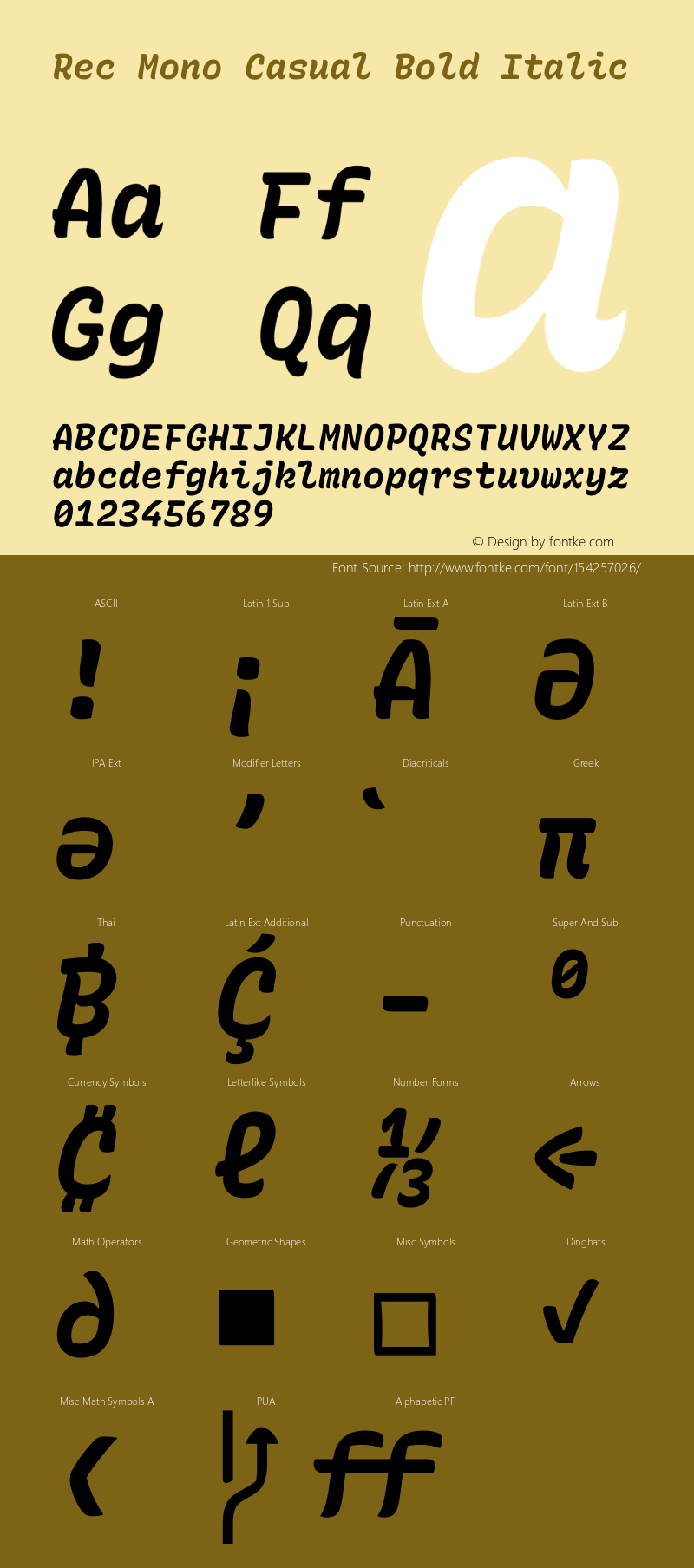 Rec Mono Casual Bold Italic Version 1.066 Font Sample