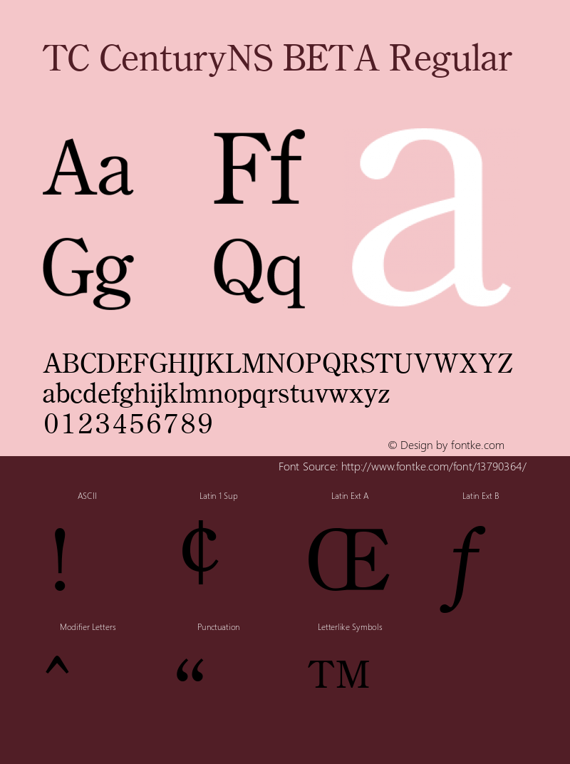 TC CenturyNS BETA Regular Version 001.001 Font Sample