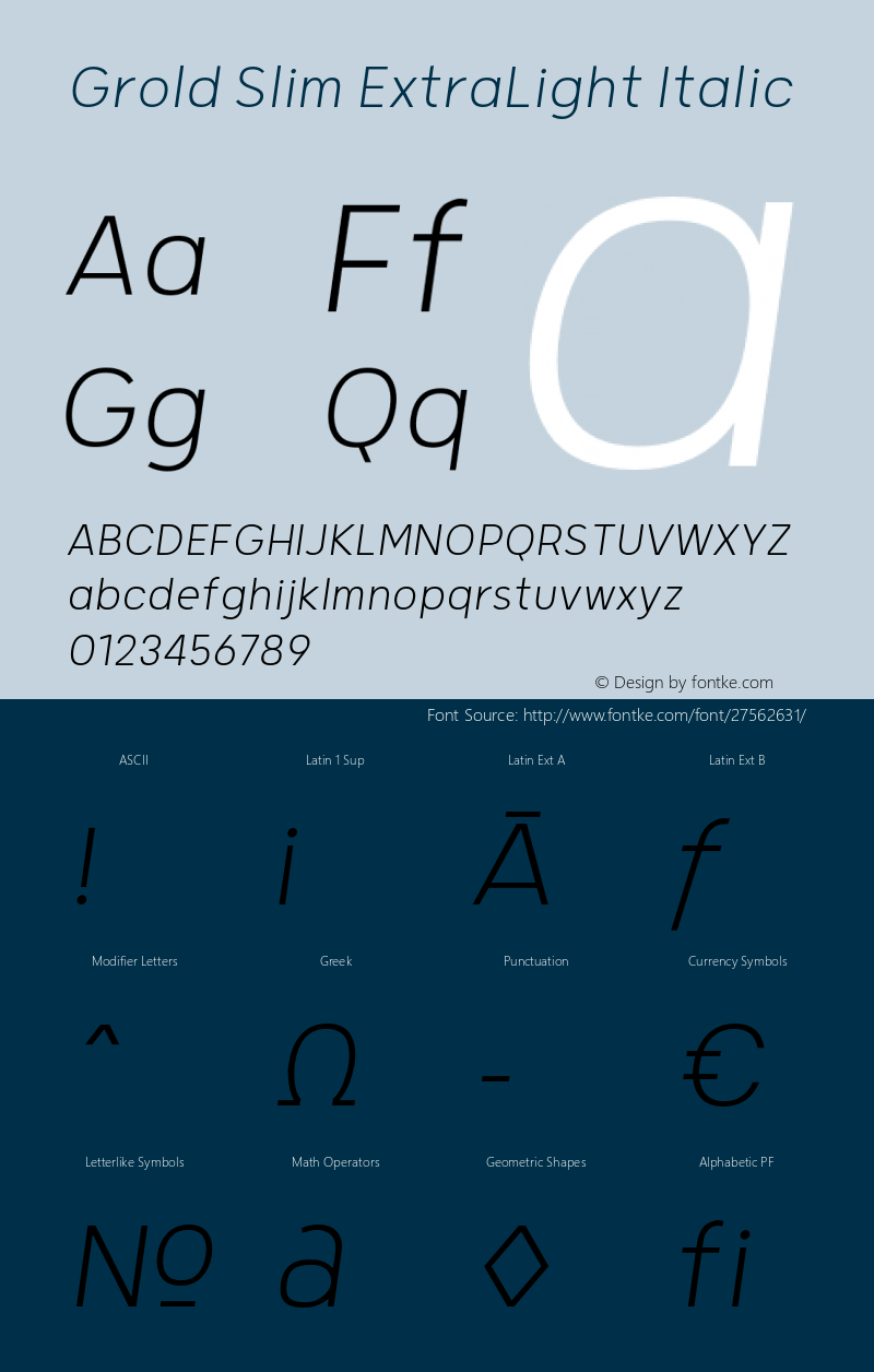 GroldSlim-ExtraLightItalic Version 1.000;YWFTv17 Font Sample