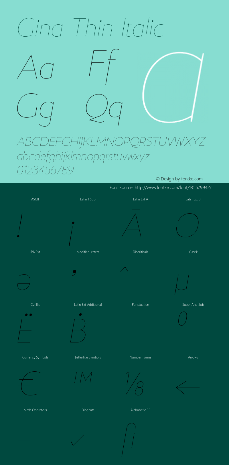 Gina Thin Italic 1.000 Font Sample
