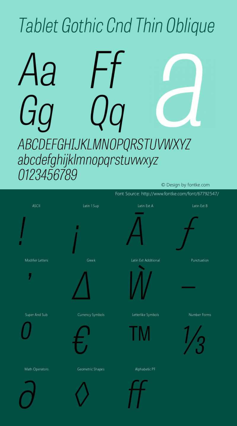 Tablet Gothic Cnd Th Italic Version 1.000;PS 001.001;hotconv 1.0.56 Font Sample