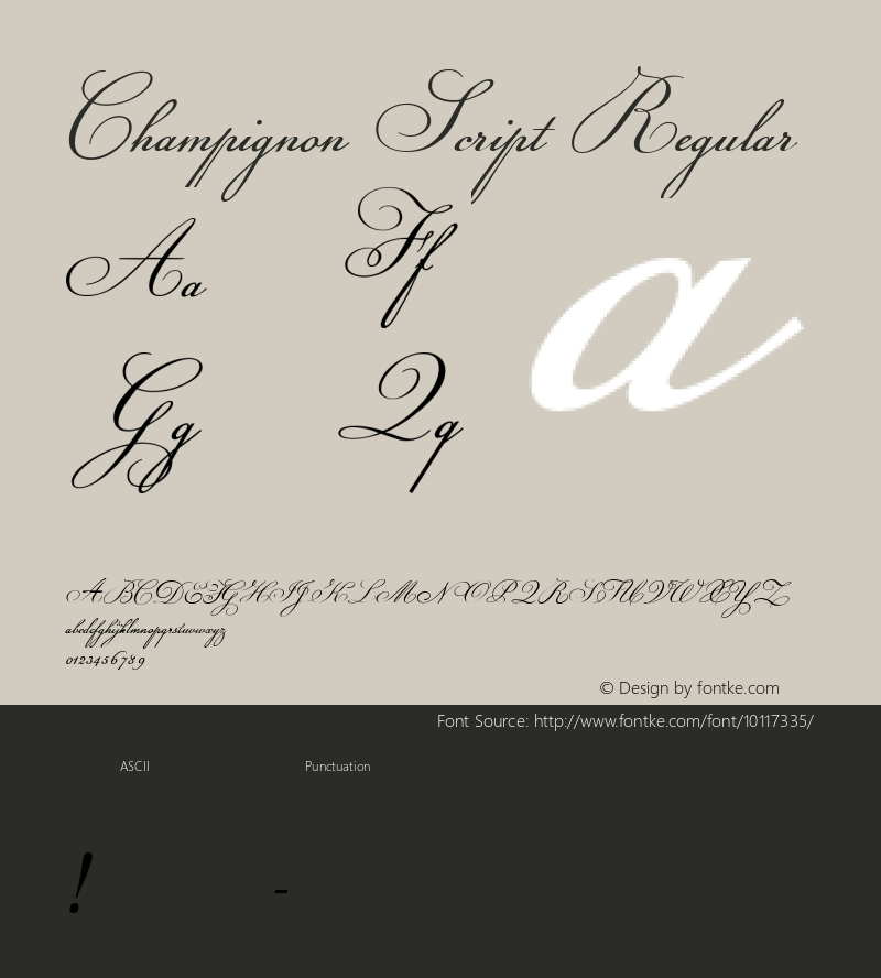 Champignon Script Regular Version 1.0; 1999; initial release Font Sample