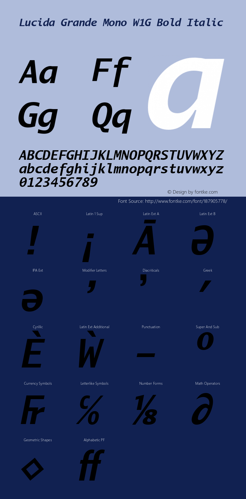 Lucida Grande Mono W1G Bold Italic Version 1.00图片样张