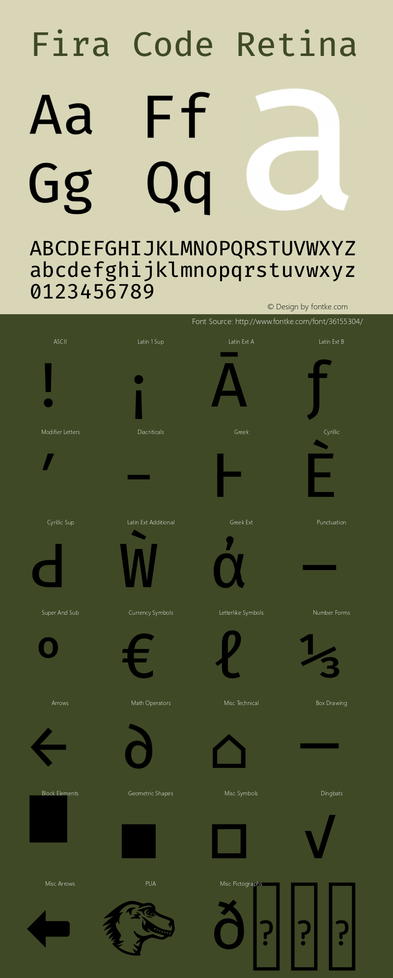 Fira Code Retina Version 1.207 Font Sample