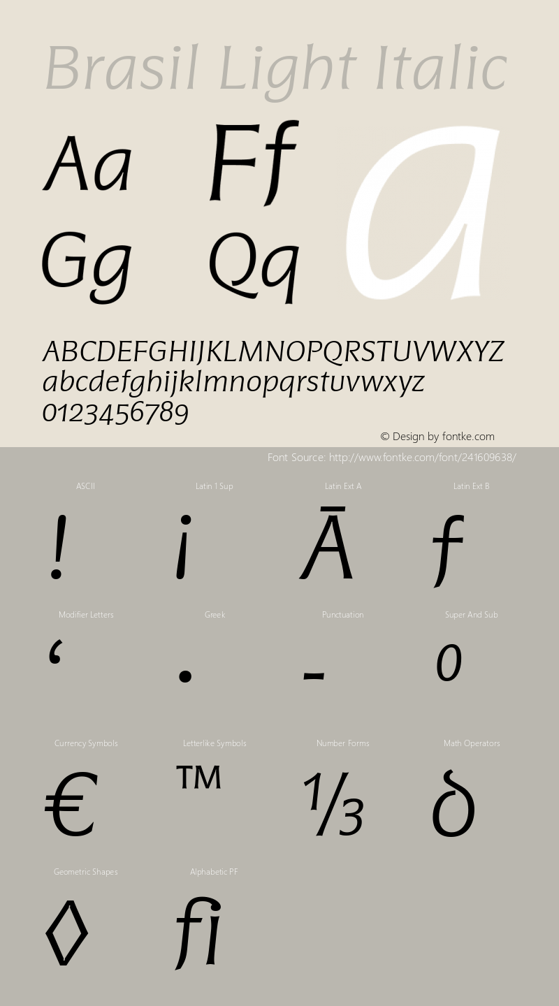 Brasil Light Italic Version 2.001图片样张