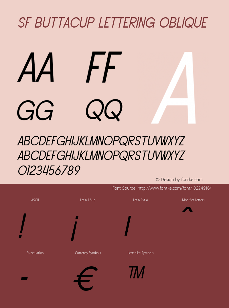 SF Buttacup Lettering Oblique Version 1.1 Font Sample