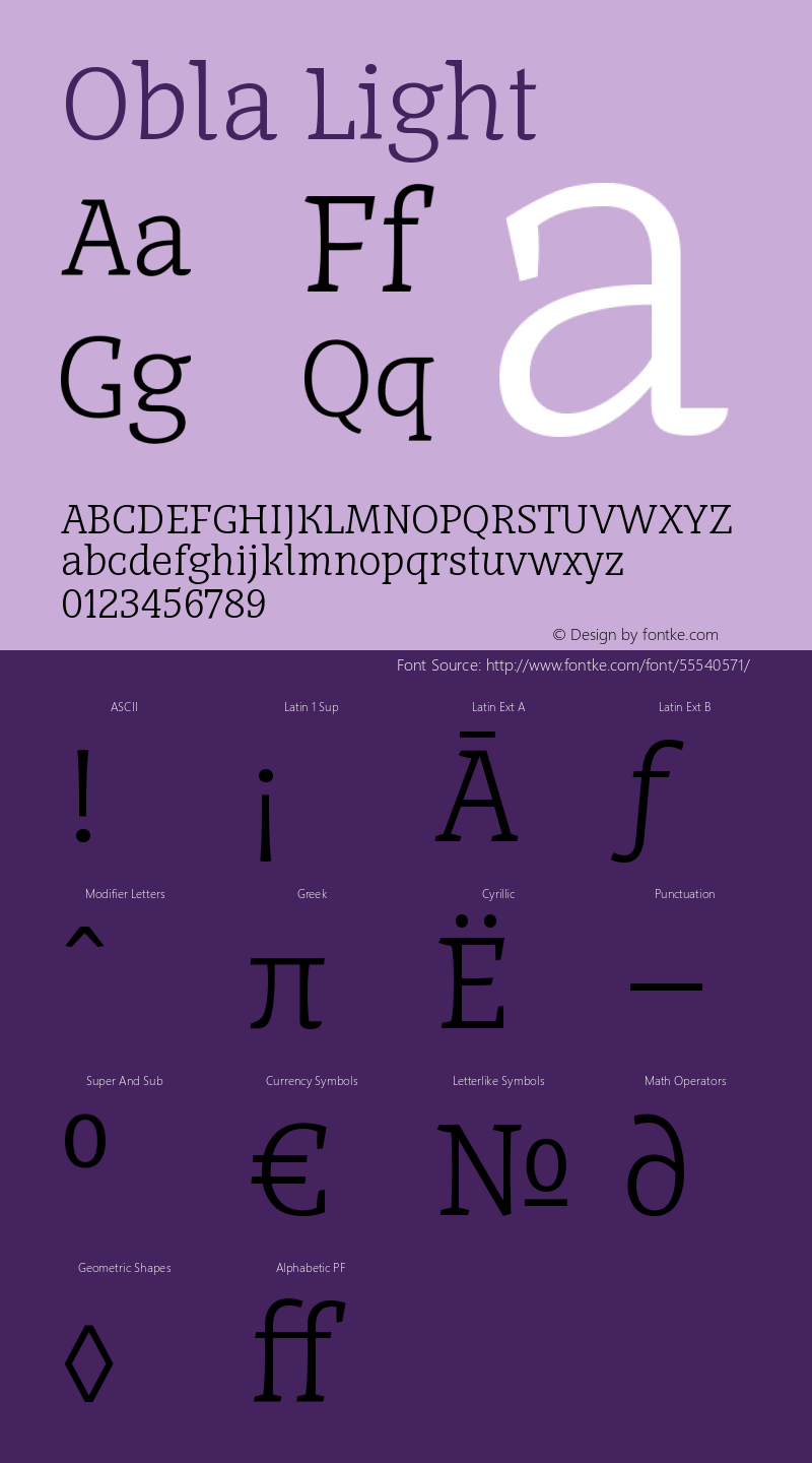 Obla-Light Version 1.000 2014 initial release Font Sample