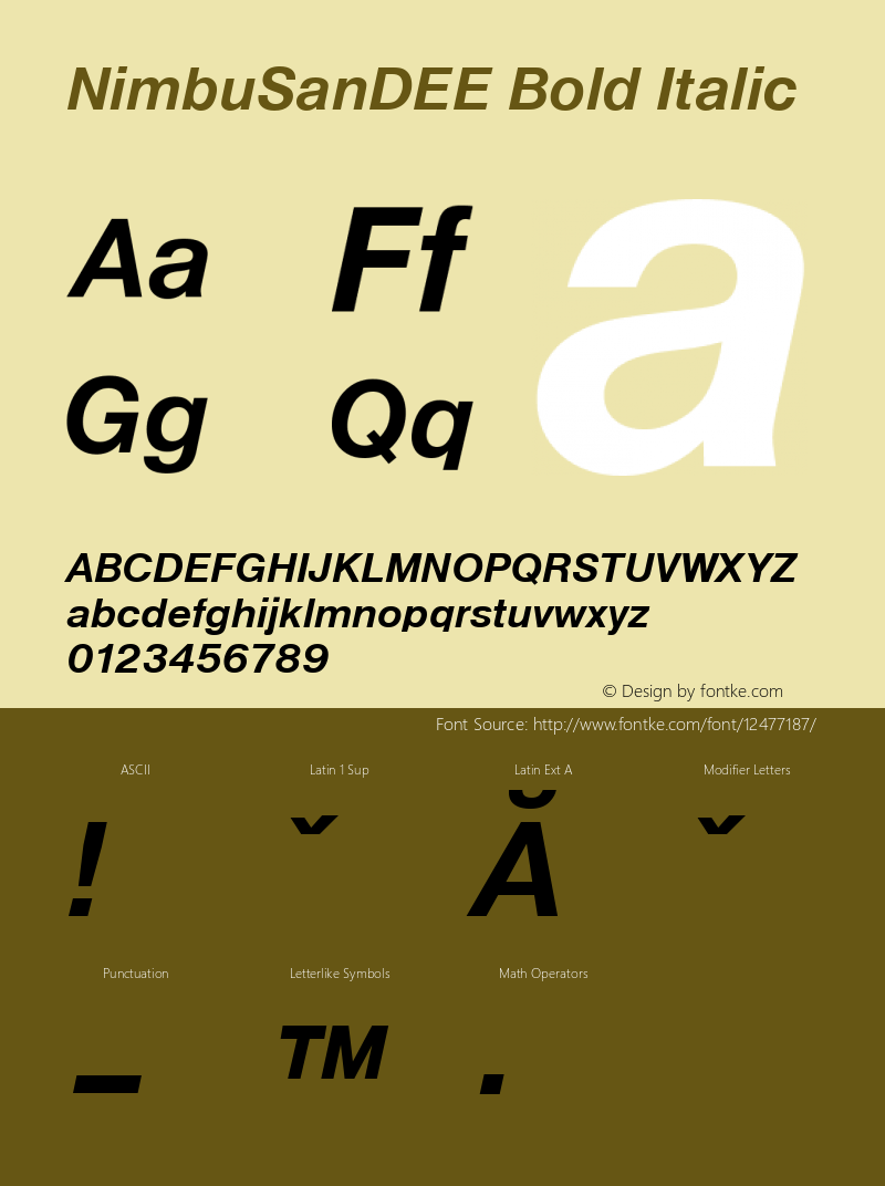 NimbuSanDEE Bold Italic 001.004 Font Sample