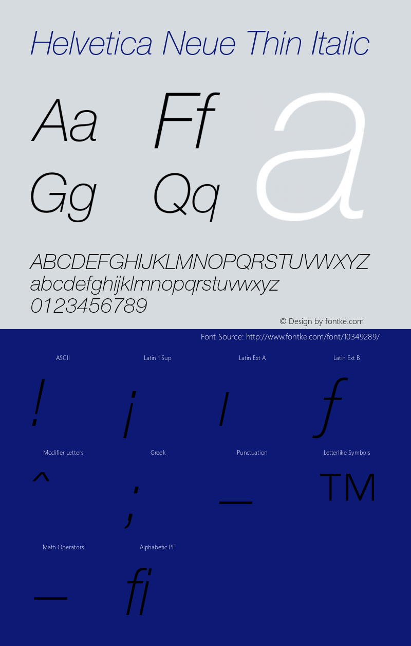 Helvetica Neue Thin Italic 001.001 Font Sample