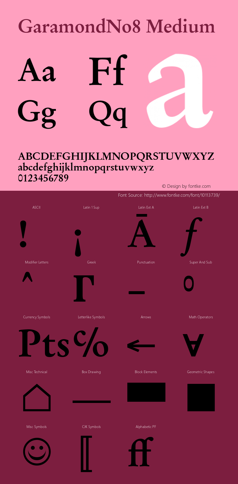 GaramondNo8 Medium Version 1.05 Font Sample