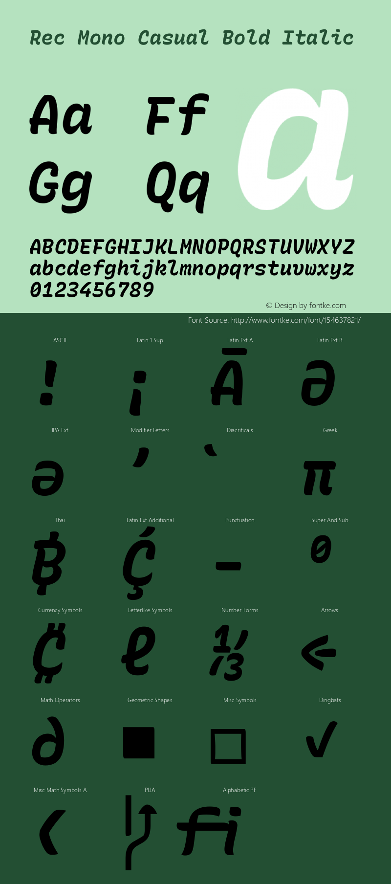 Rec Mono Casual Bold Italic Version 1.071 Font Sample