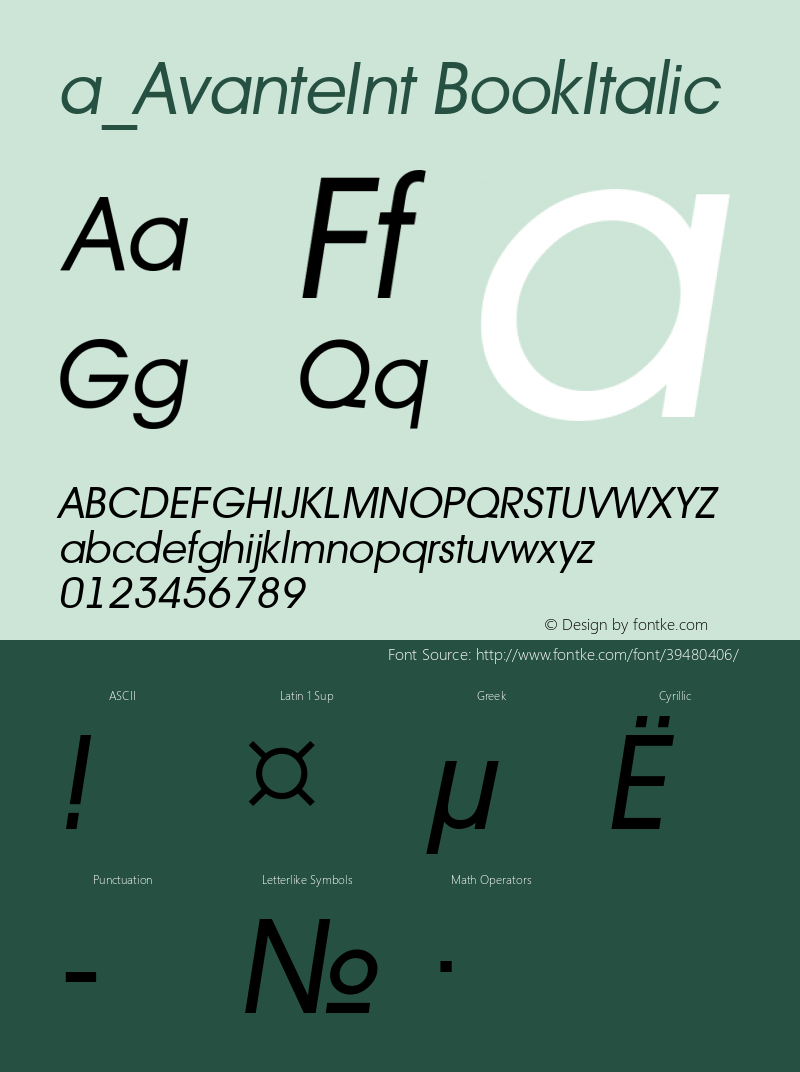 a_AvanteInt BookItalic Macromedia Fontographer 4.1 20.09.97 Font Sample