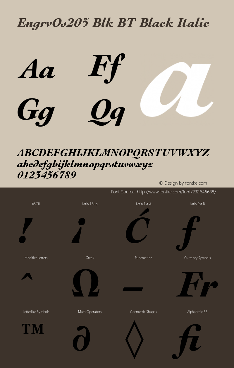 EngrvOs205 Blk BT Black Italic Version 1.01 emb4-OT图片样张