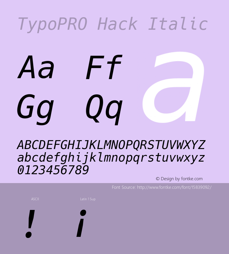 TypoPRO Hack Italic Version 2.015 Font Sample