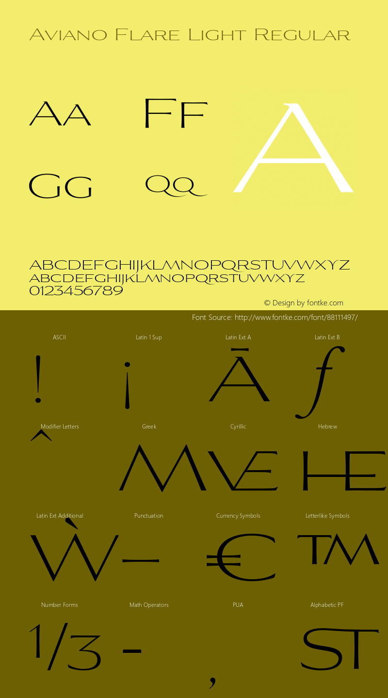 Aviano Flare W05 Light Version 1.000 2010 initial release Font Sample