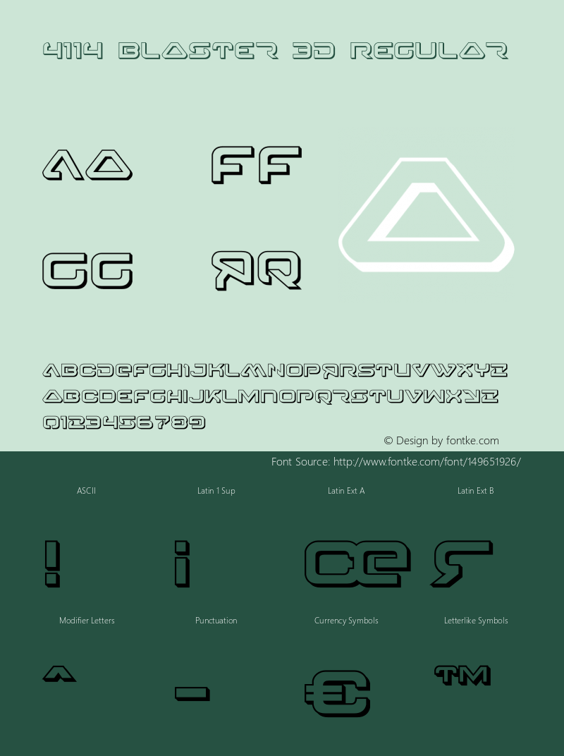 4114 Blaster 3D Version 2.0; 2015 Font Sample