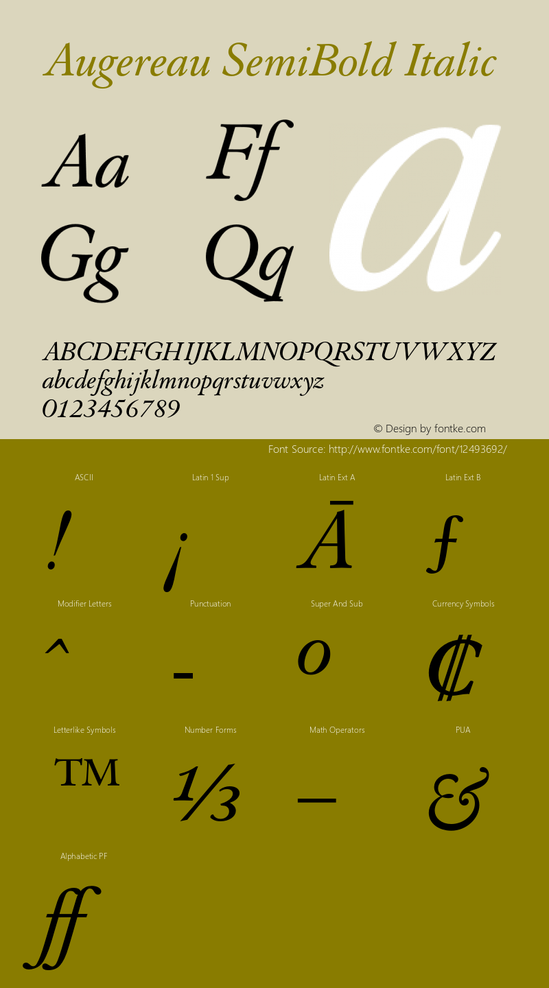 Augereau SemiBold Italic Version 001.000 Font Sample