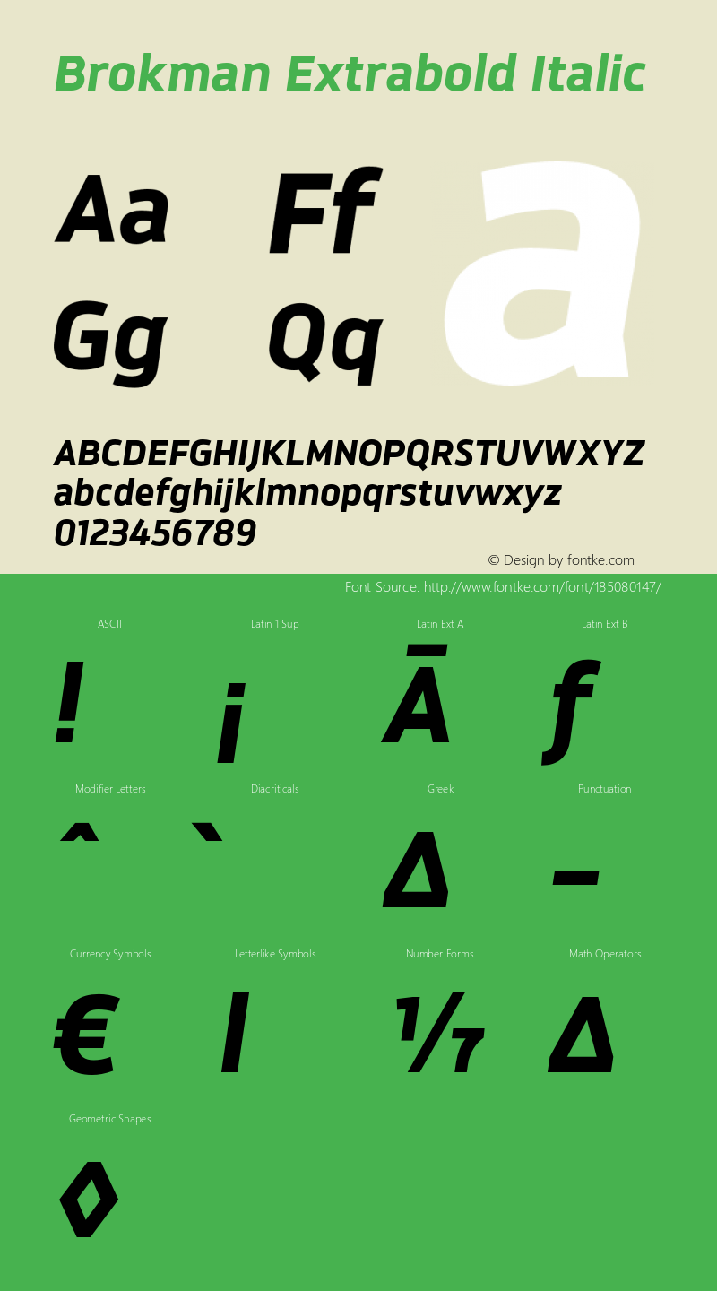 Brokman Extrabold Italic Version 1.002;PS 001.002;hotconv 1.0.70;makeotf.lib2.5.58329图片样张