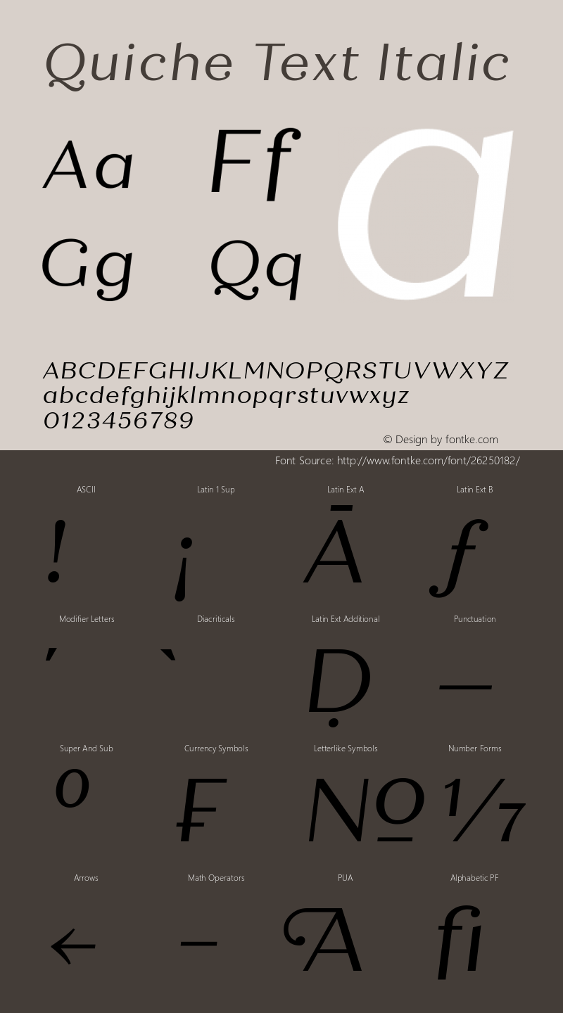 Quiche Text Italic Version 1.000;PS 001.000;hotconv 1.0.88;makeotf.lib2.5.64775 Font Sample