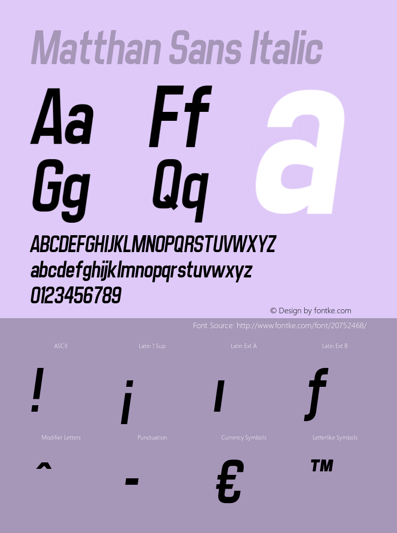 Matthan Sans Italic v1 - 4/26/2012 Font Sample