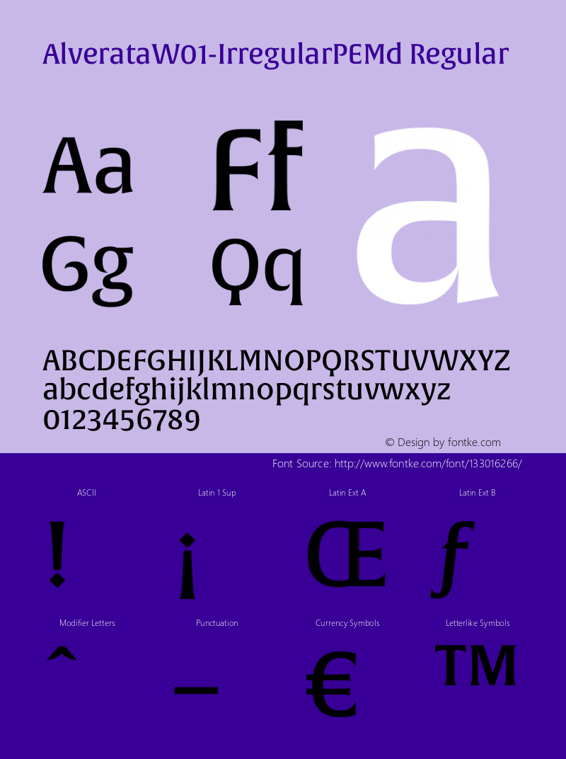 Alverata W01 Irregular PE Md Version 1.1 Font Sample