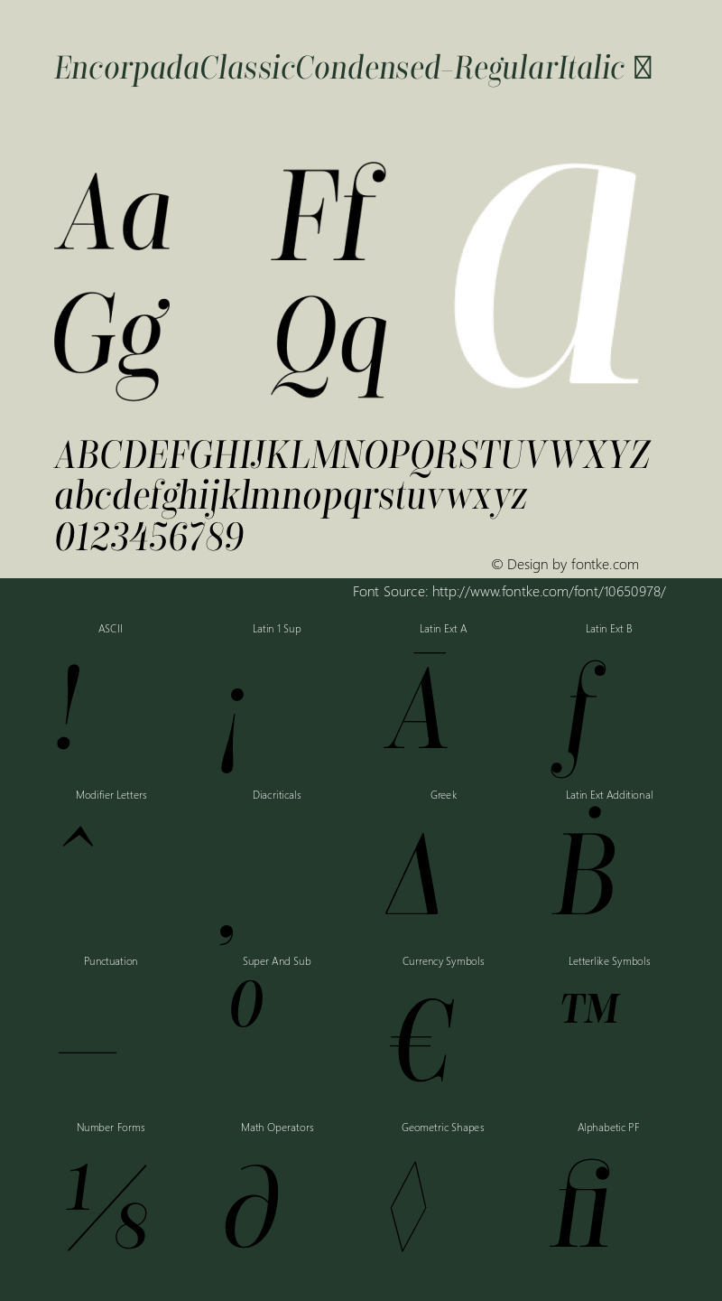 EncorpadaClassicCondensed-RegularItalic ☞ Version 1.000;PS 001.000;hotconv 1.0.70;makeotf.lib2.5.58329;com.myfonts.easy.dootype.encorpada-classic-condensed.regular-italic.wfkit2.version.4mFX Font Sample