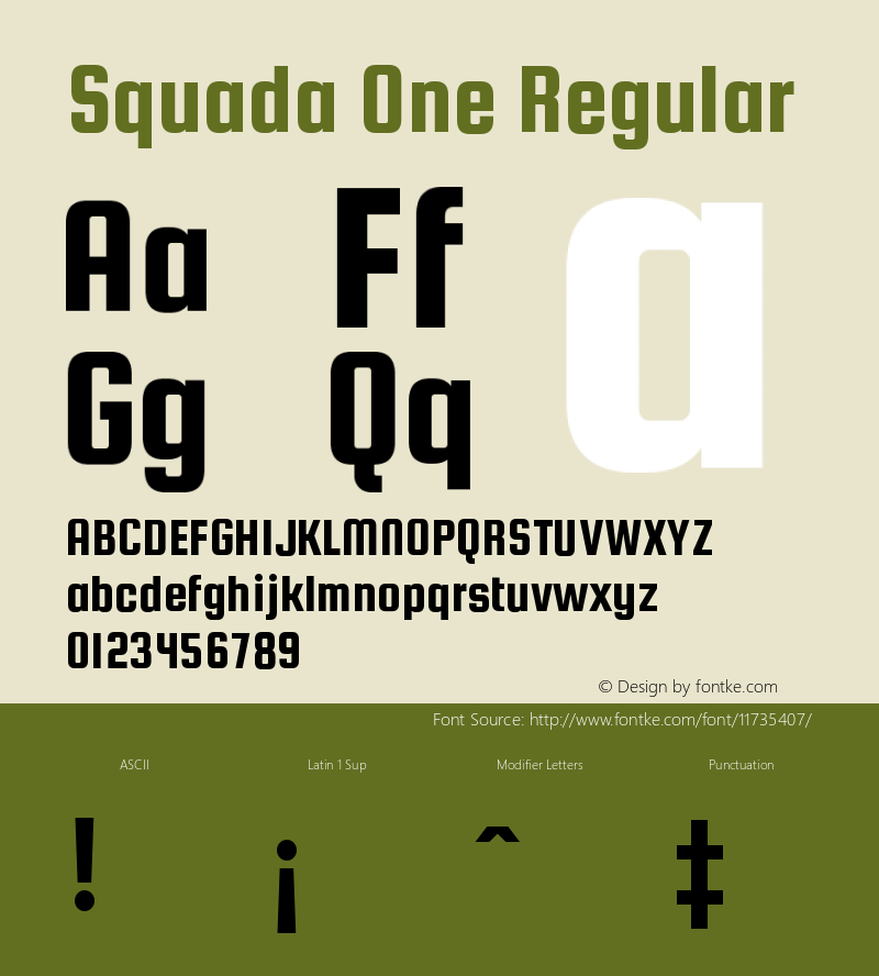 Squada One Regular Version 1.001 Font Sample