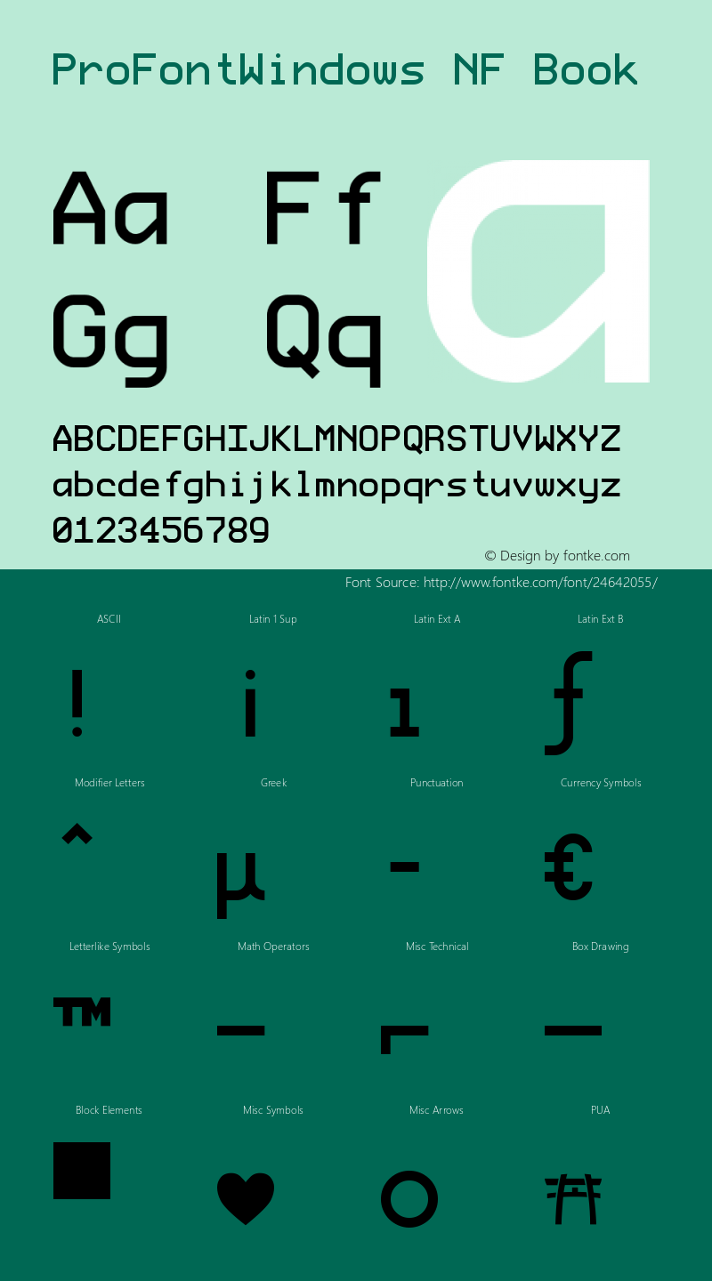 ProFontWindows Nerd Font Complete Mono Windows Compatible ProFontWindows 2.3 Font Sample