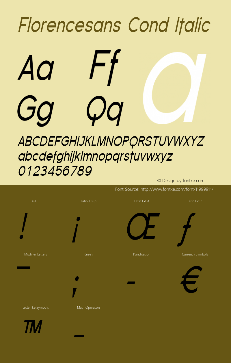 Florencesans Cond Italic 1.0 Font Sample