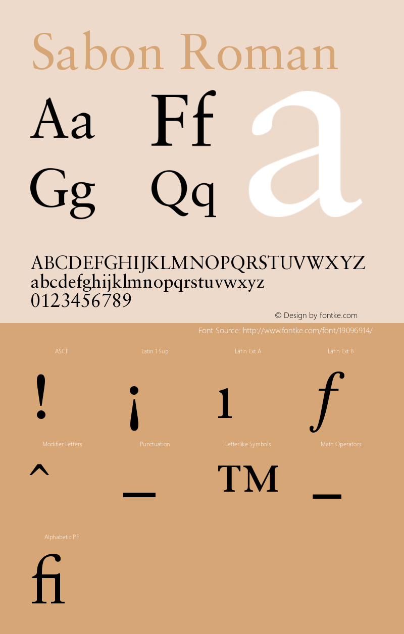 Sabon Roman Version 001.001 Font Sample