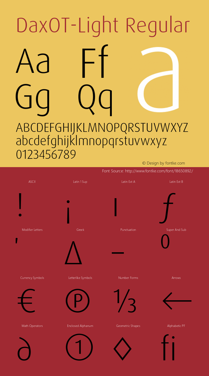 DaxOT-Light Regular Version 7.504; 2005 Font Sample