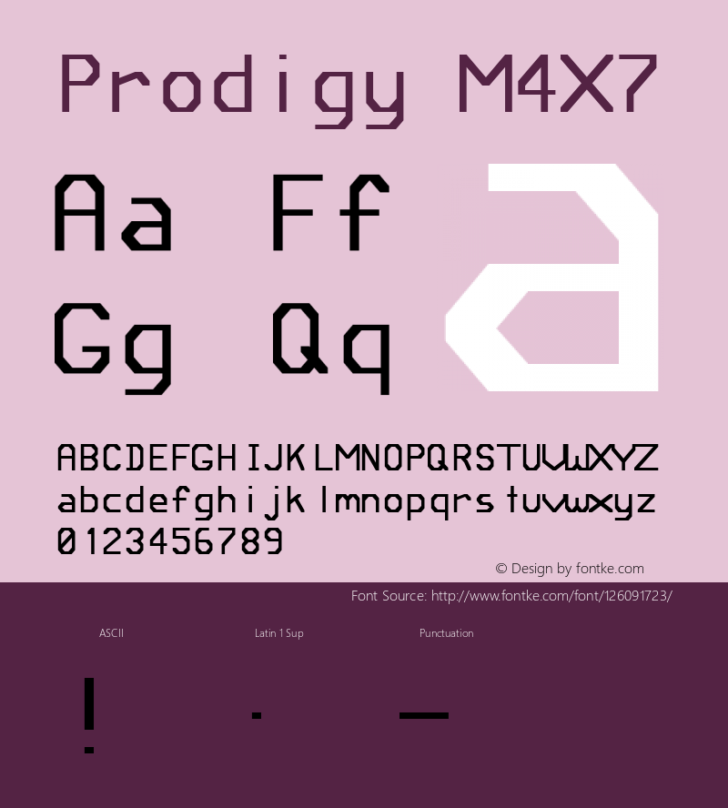 Prodigy-MFourBySeven Version 1.001 Font Sample