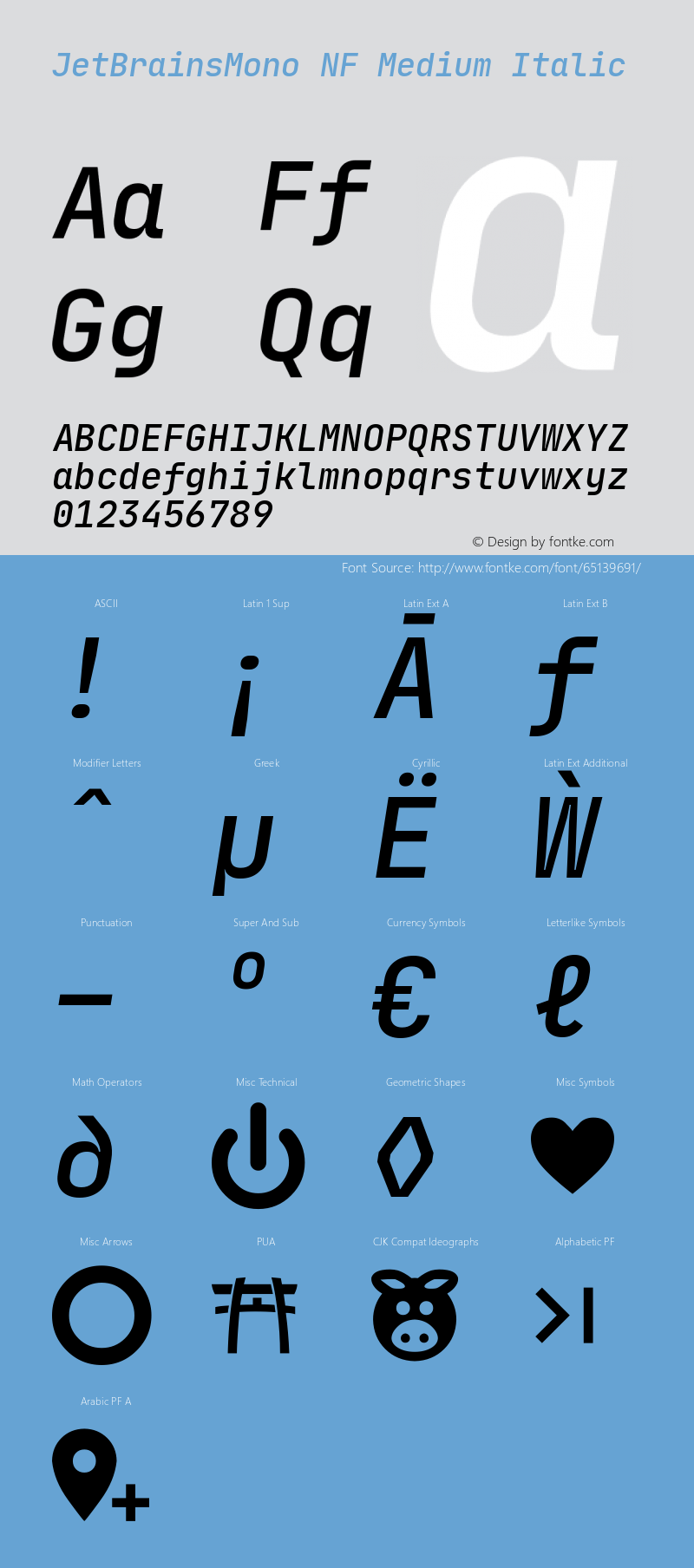 JetBrains Mono Medium Italic Nerd Font Complete Windows Compatible Version 1.000; ttfautohint (v1.8.3) Font Sample