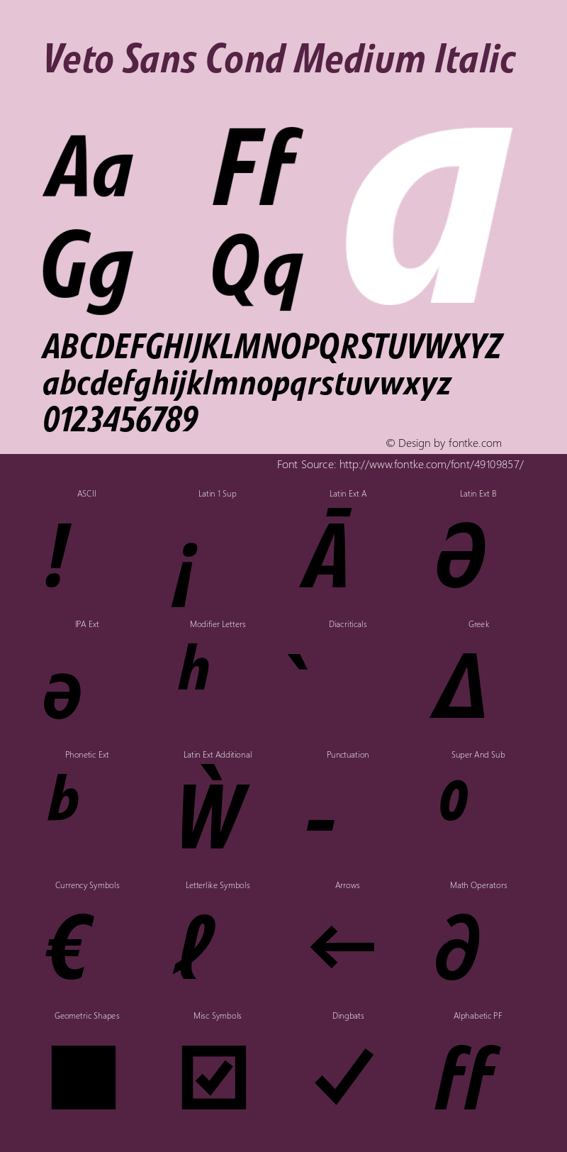 VetoSans-CondMediumItalic Version 1.00 Font Sample