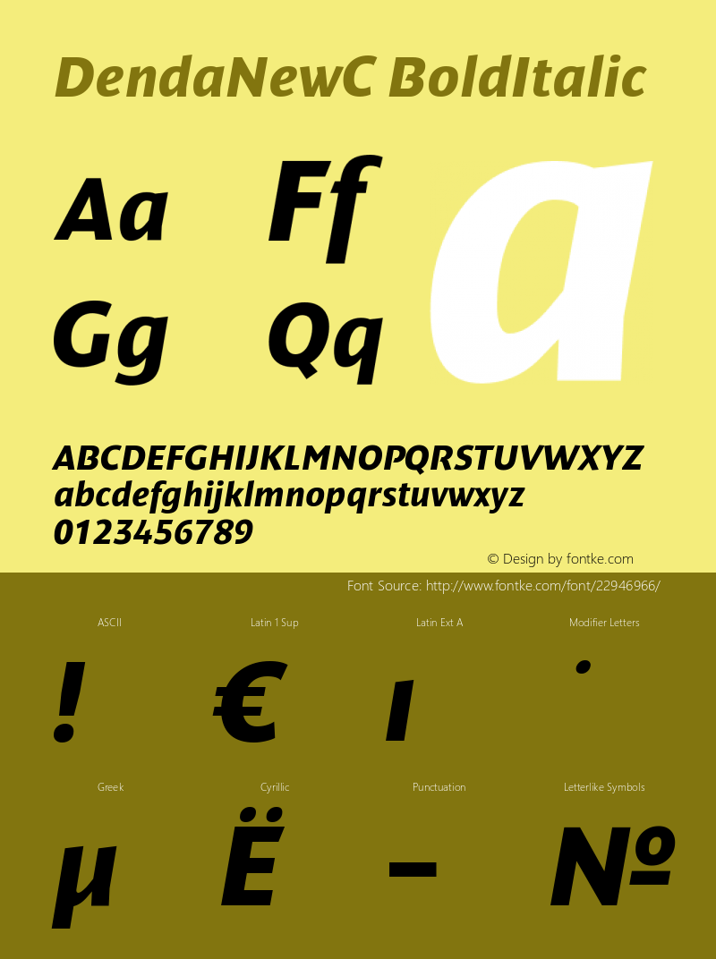 DendaNewC Bold Italic Version 001.001 Font Sample