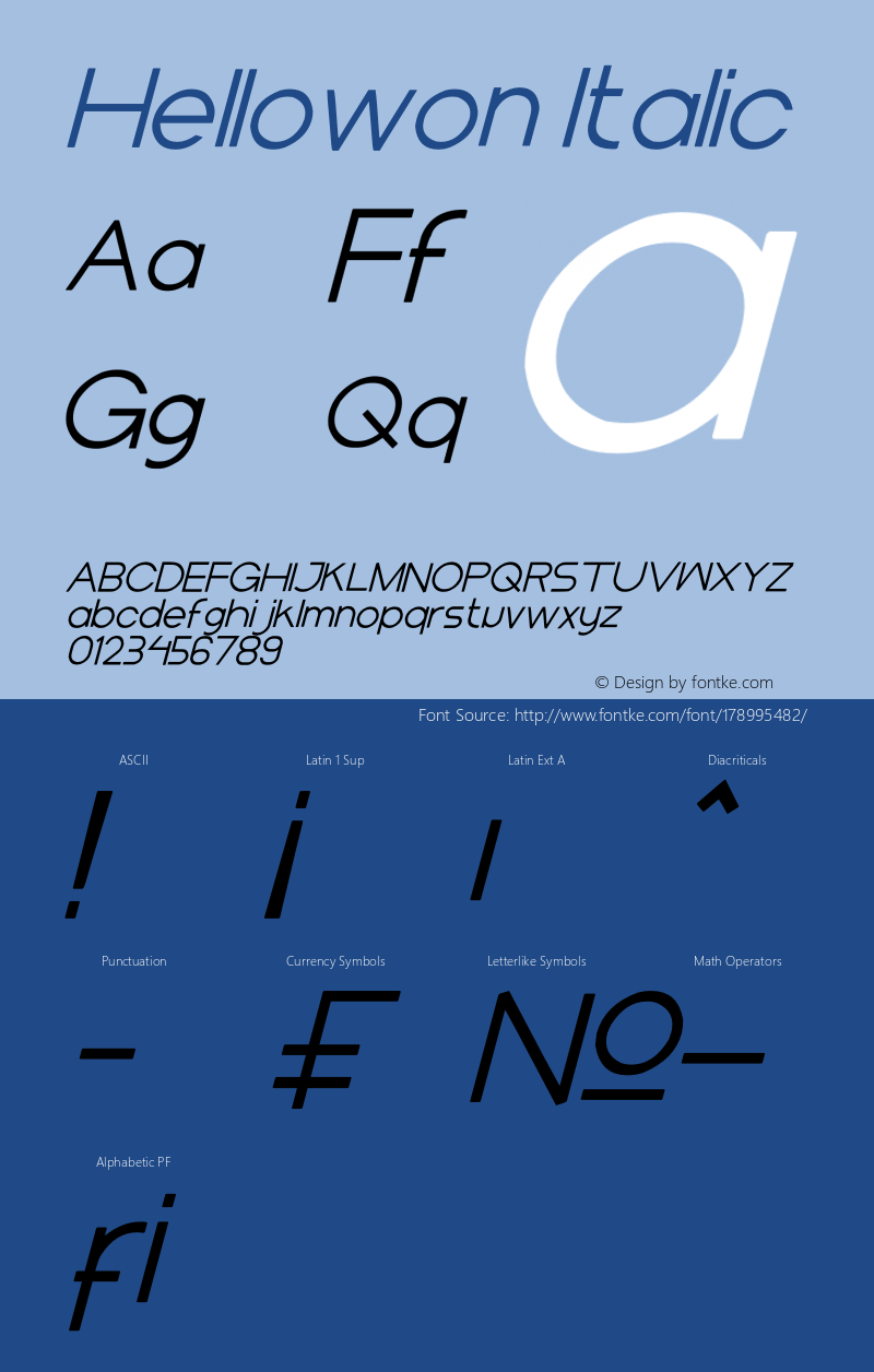 Hellowon Italic Version 1.00;August 20, 2021;FontCreator 13.0.0.2683 32-bit图片样张