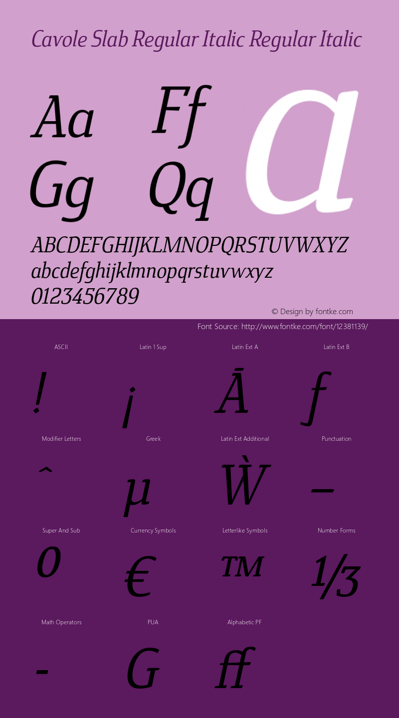 Cavole Slab Regular Italic Regular Italic Version 3.000 Font Sample