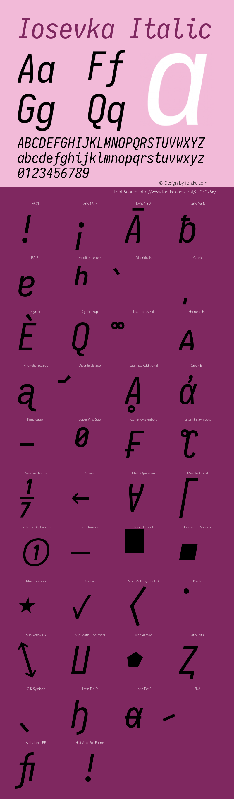 Iosevka Type Italic 1.13.0; ttfautohint (v1.6) Font Sample