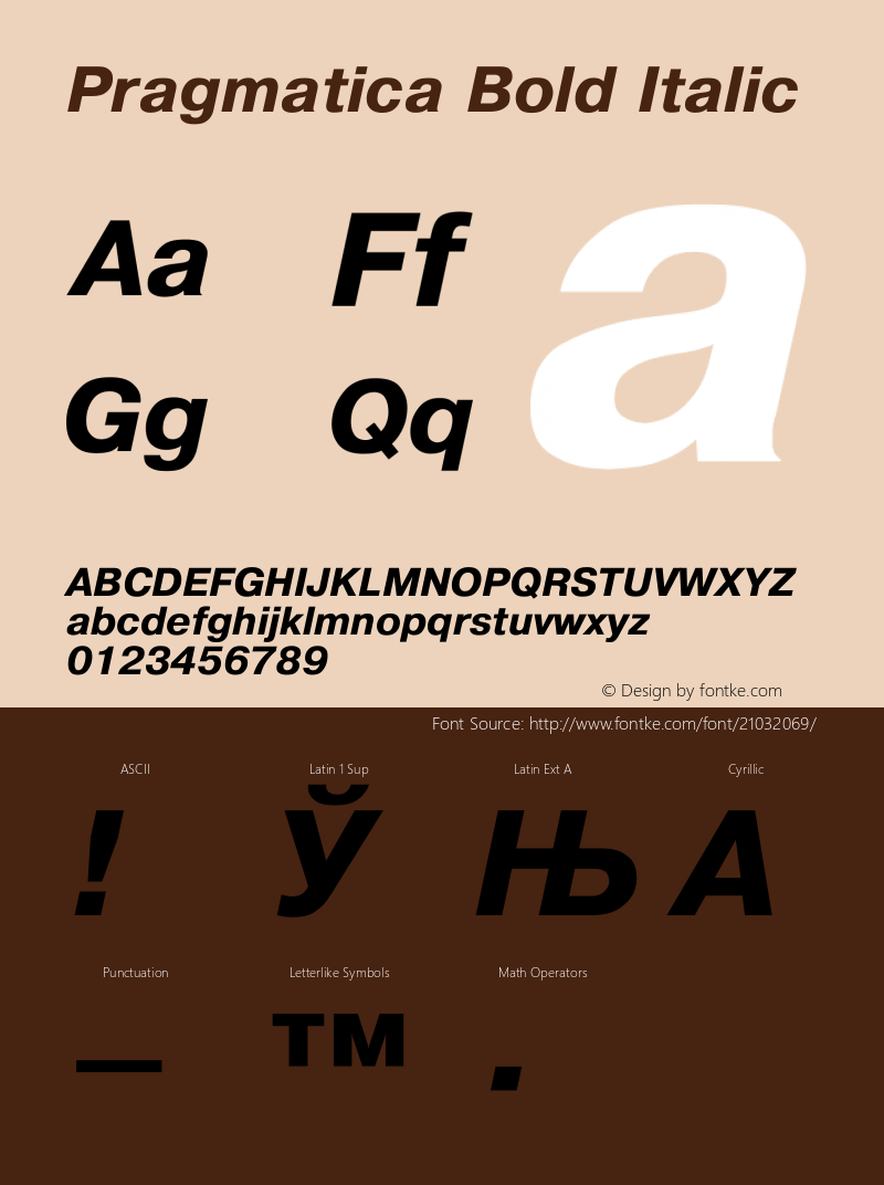 Pragmatica Bold Italic Converted from t:\PRT_____.BF1 by ALLTYPE Font Sample