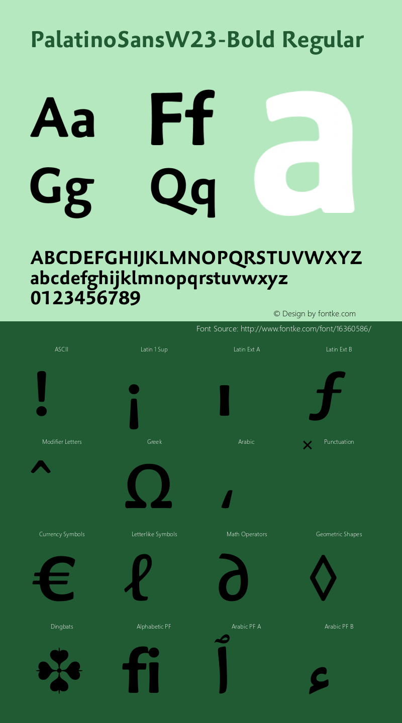 PalatinoSansW23-Bold Regular Version 2.00 Font Sample