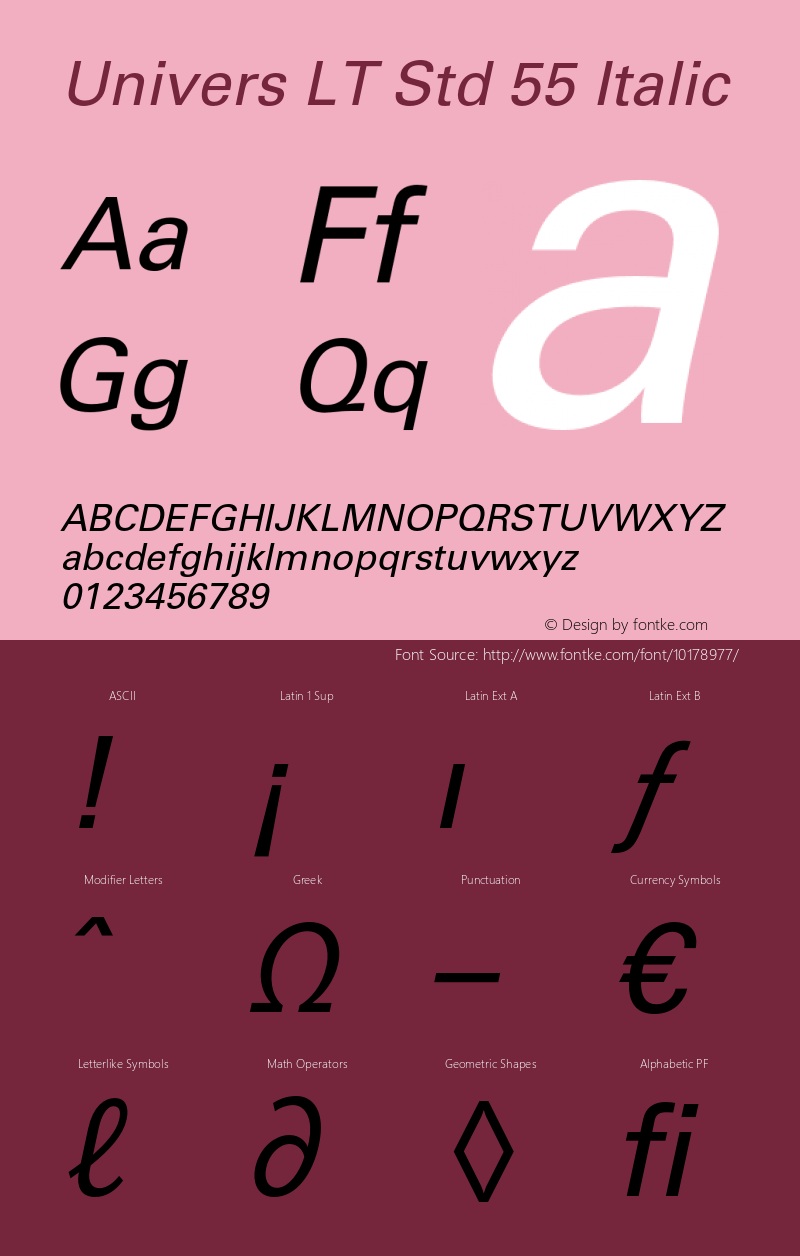 Univers LT Std 55 Italic OTF 1.029;PS 001.004;Core 1.0.33;makeotf.lib1.4.1585 Font Sample