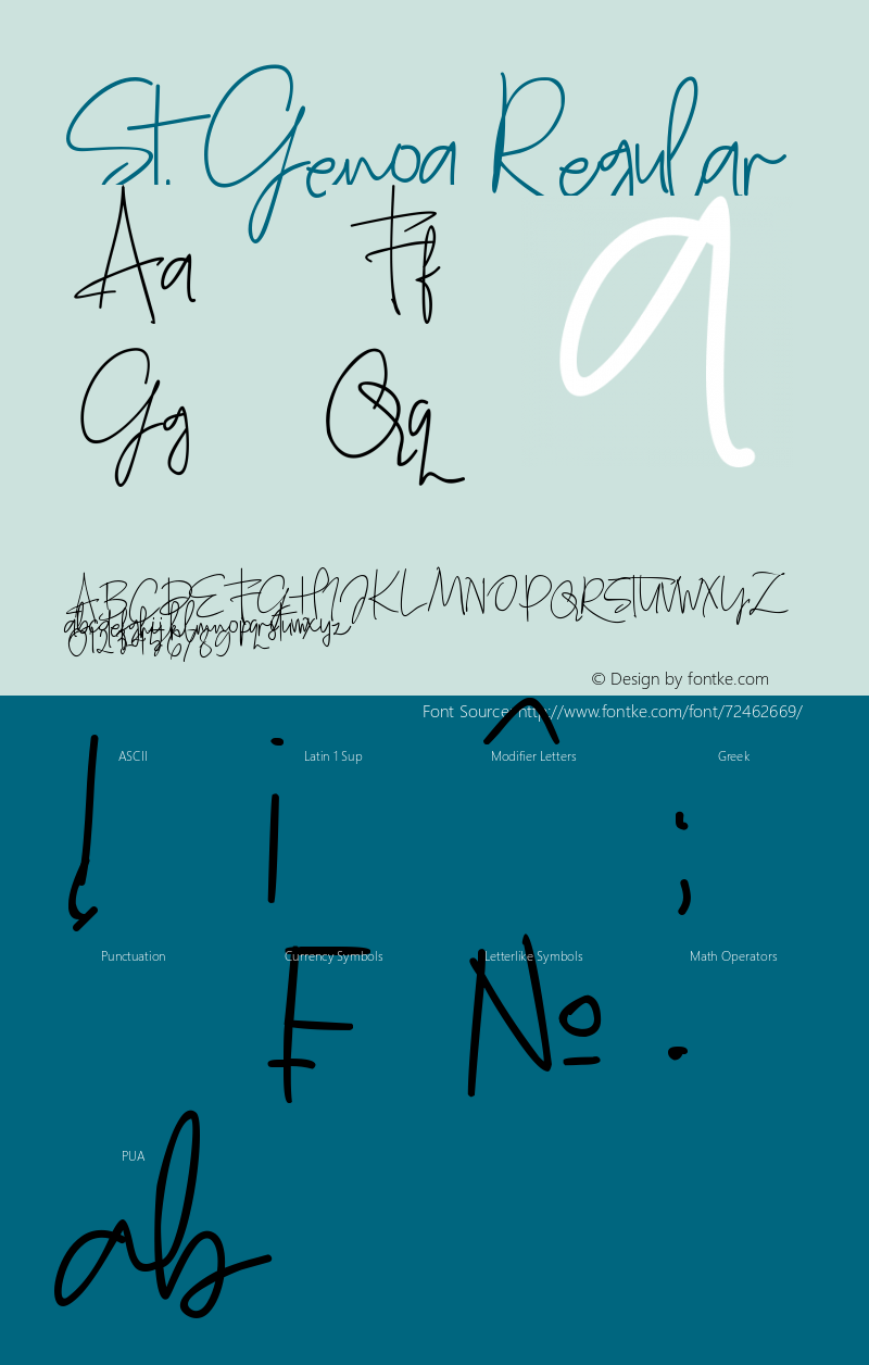 St. Genoa Version 1.00;July 29, 2019;FontCreator 11.5.0.2430 64-bit Font Sample