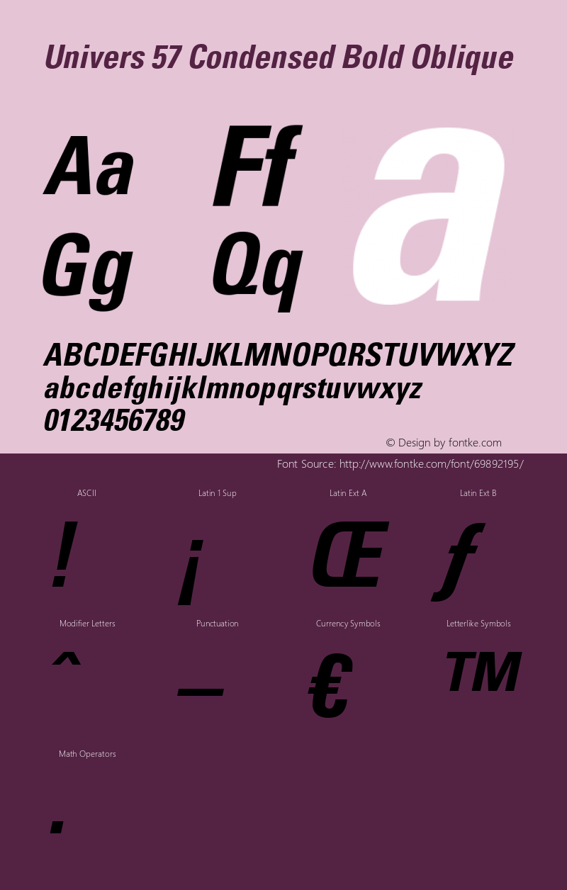 Univers 57 Condensed Bold Oblique 19: 14040: 1998 Font Sample