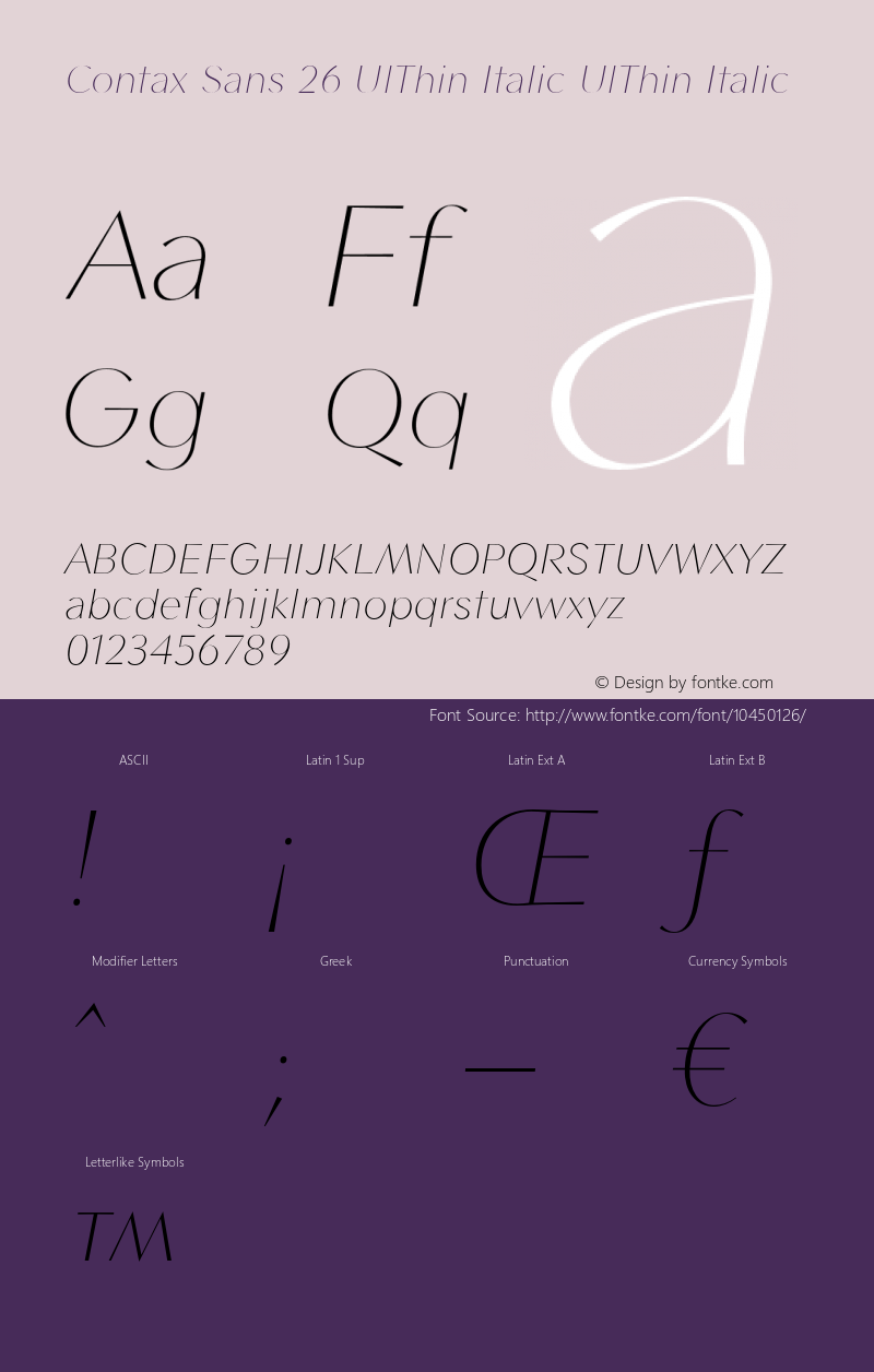 Contax Sans 26 UlThin Italic UlThin Italic Version 1.00 Font Sample