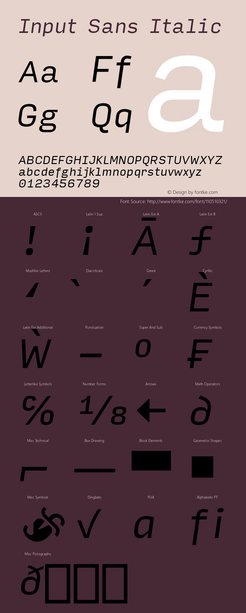 InputSans Italic Version 0.000;PS 0.0;hotconv 1.0.72;makeotf.lib2.5.5900 Font Sample