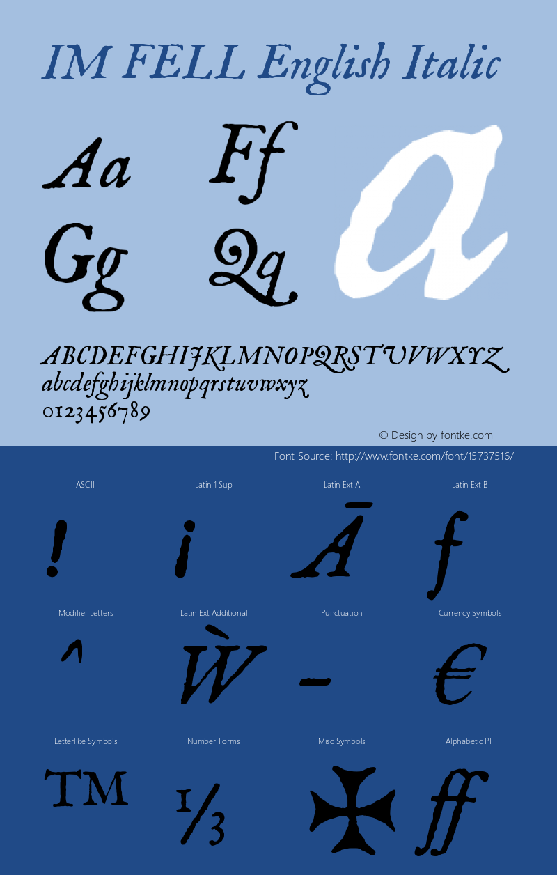 IM FELL English Italic Version 3.00 Font Sample