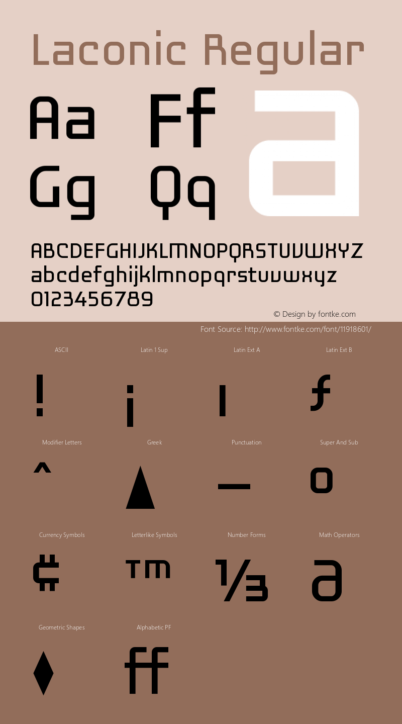 Laconic Regular Version 1.000 Font Sample