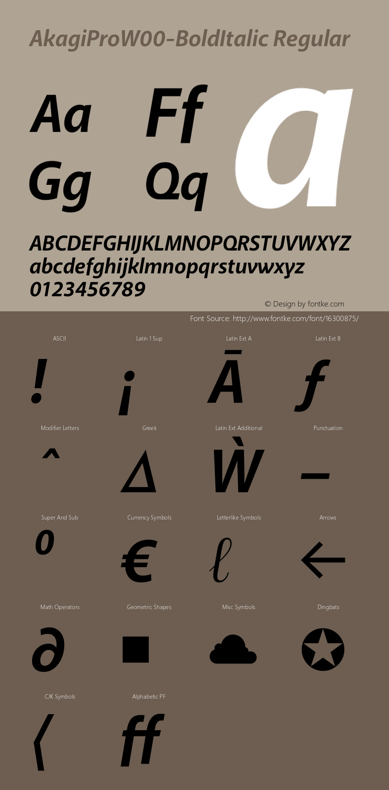 AkagiProW00-BoldItalic Regular Version 1.00 Font Sample