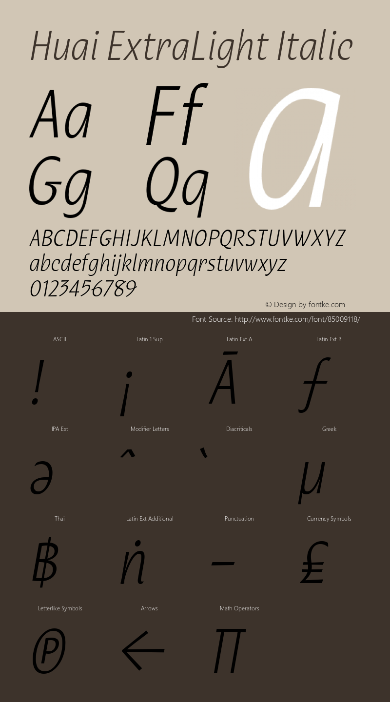 Huai ExtraLight Italic Version 1.000;hotconv 1.0.109;makeotfexe 2.5.65596 Font Sample